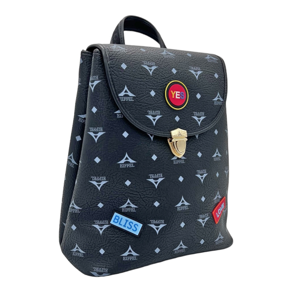 Τσάντα Πλάτης Με Καπάκι Και Patches 36-10490-3H - Μαύρο